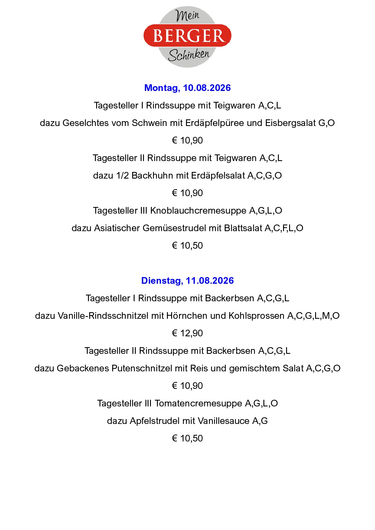 Berger – Menüplan KW33 – Seite 1
