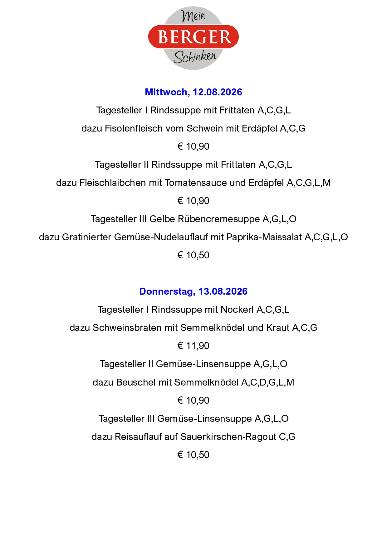 Berger – Menüplan KW33 – Seite 2