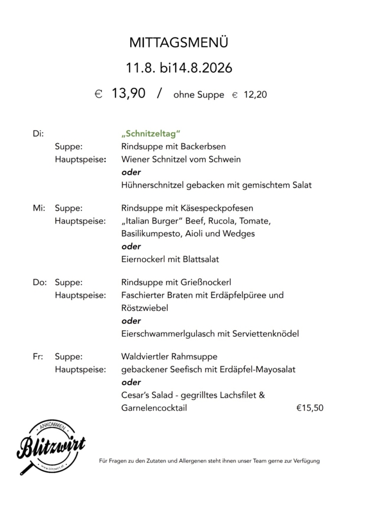 Blitzwirt – Menüplan KW33 – Seite 1