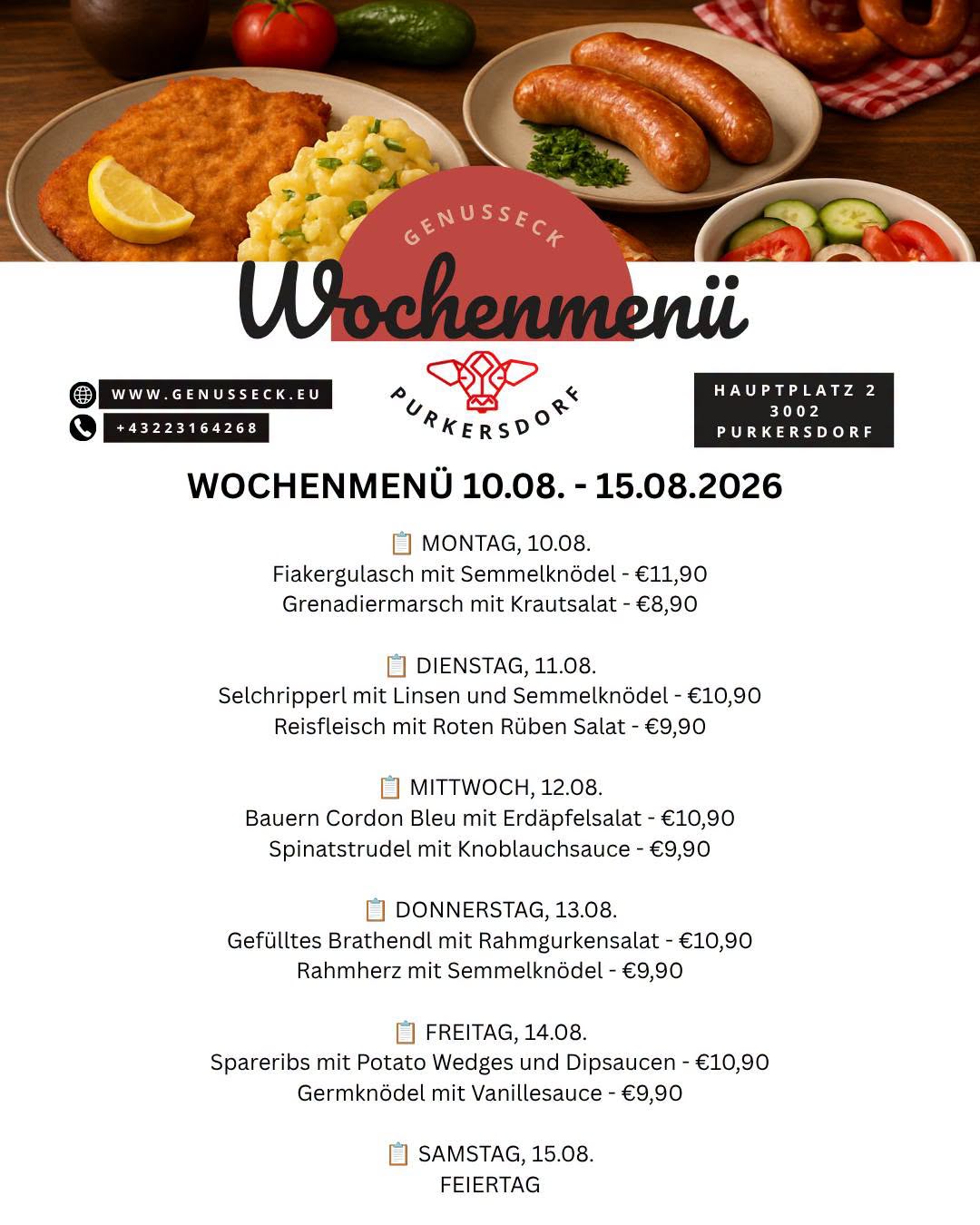 Genusseck – Menüplan KW33 – Seite 1
