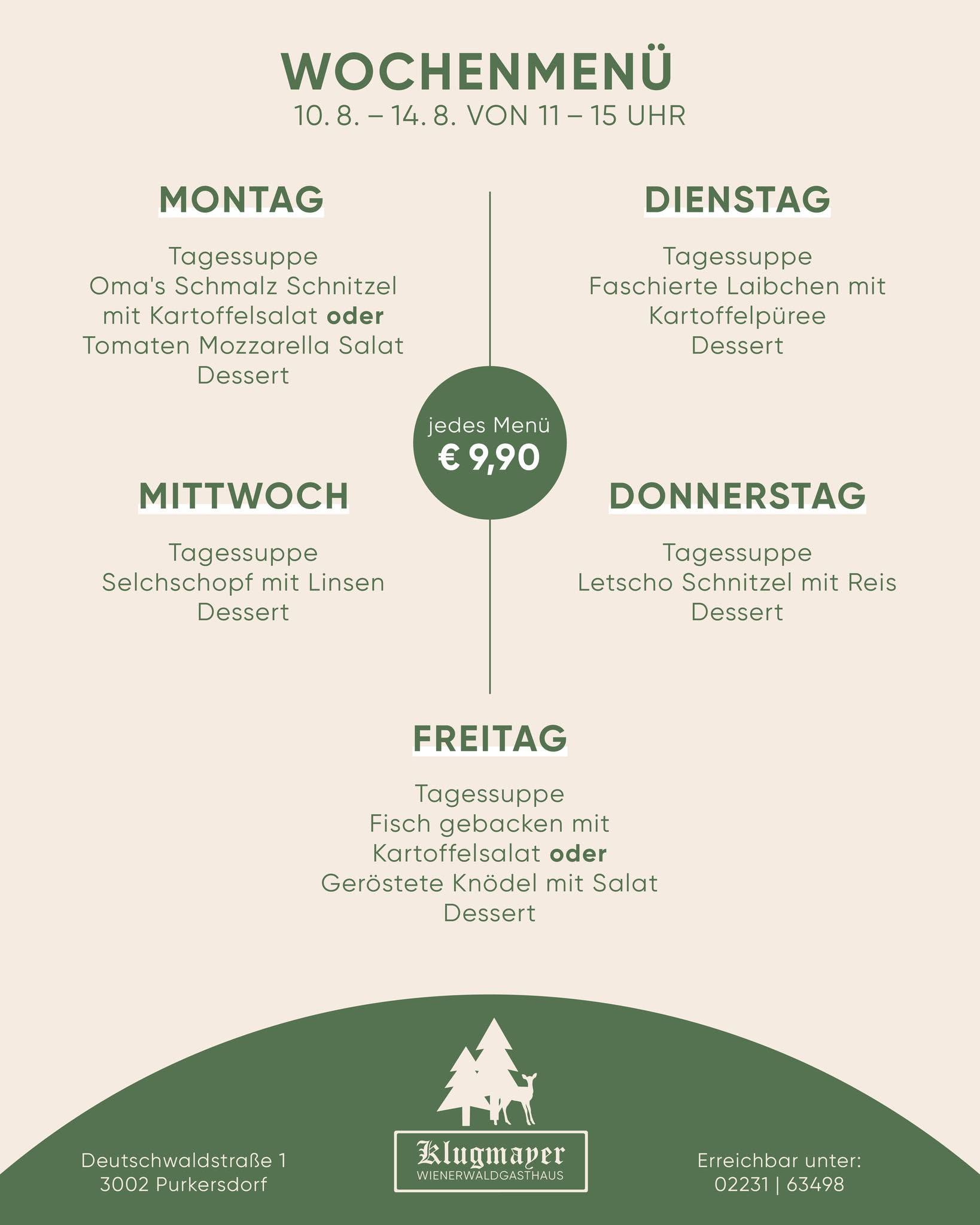 Klugmayer – Menüplan KW33 – Seite 1