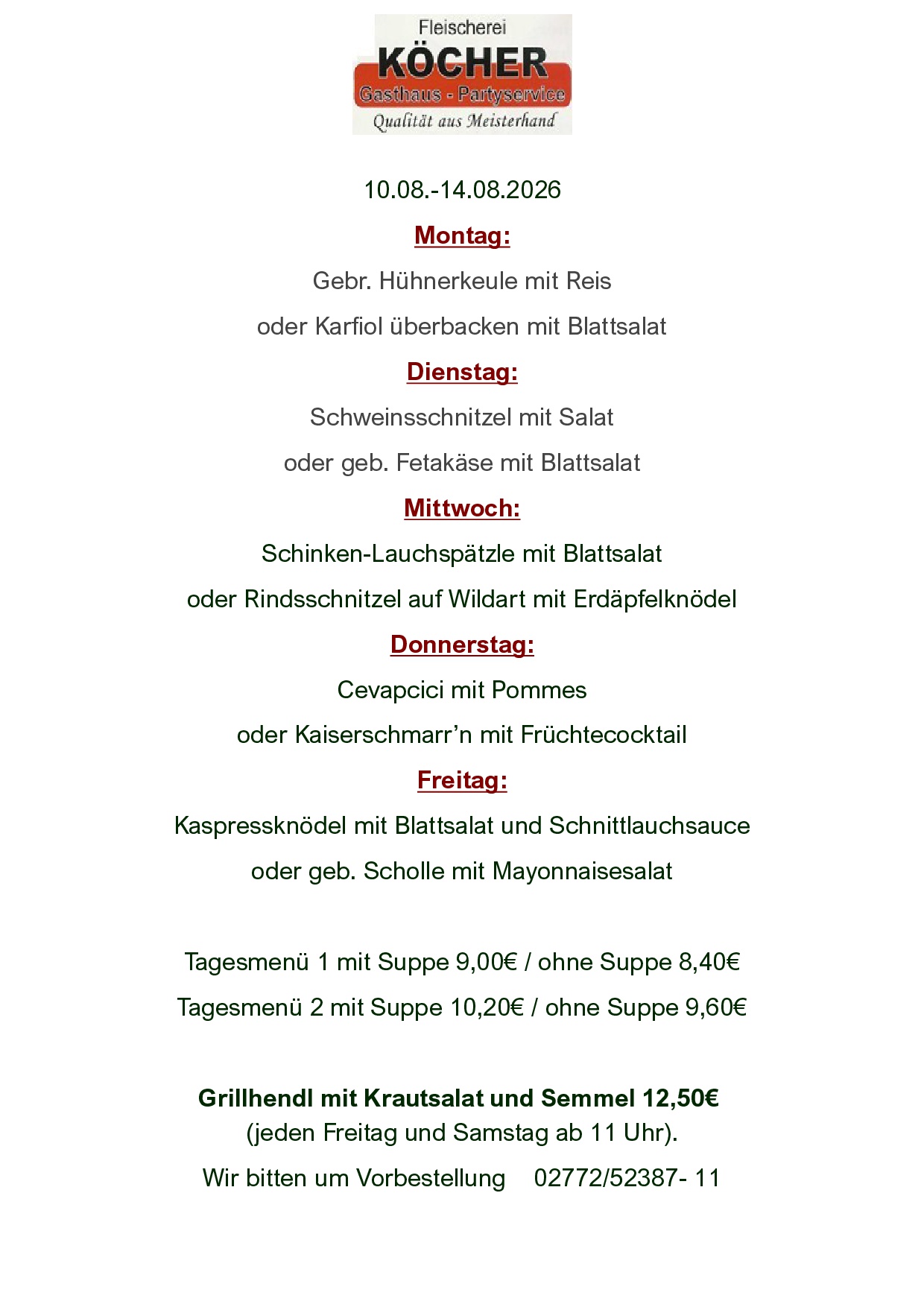 Köcher – Menüplan KW33 – Seite 1